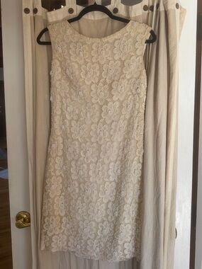 Vintage Ivory Cream Lace Beaded Sheath Dress - Elegant Women's Dress